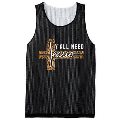 Funny Christian Y'all Need Jesus Graphic Tees Leopard Cross Mesh Reversible Basketball Jersey Tank