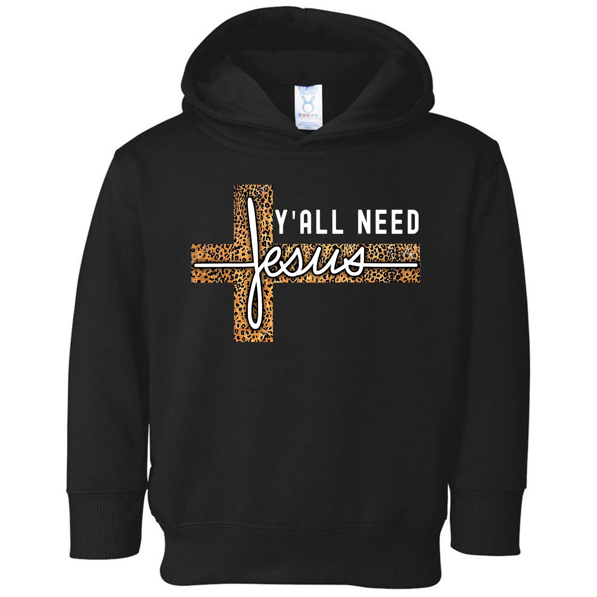 Funny Christian Y'all Need Jesus Graphic Tees Leopard Cross Toddler Hoodie
