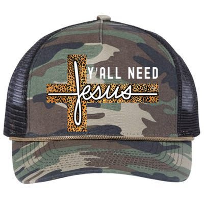 Funny Christian Y'all Need Jesus Graphic Tees Leopard Cross Retro Rope Trucker Hat Cap