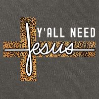 Funny Christian Y'all Need Jesus Graphic Tees Leopard Cross Cotton Canvas Backpack