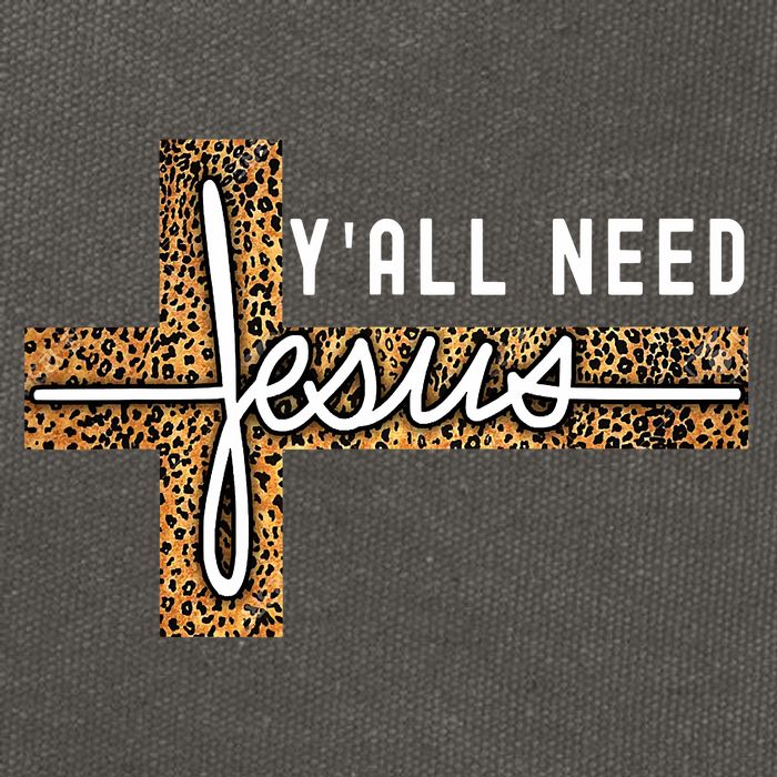 Funny Christian Y'all Need Jesus Graphic Tees Leopard Cross Cotton Canvas Backpack