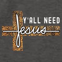 Funny Christian Y'all Need Jesus Graphic Tees Leopard Cross Vector Backpack