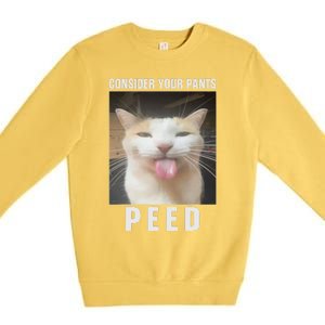 Funny Consider Your Pants Peed Silly Cat Meme Premium Crewneck Sweatshirt