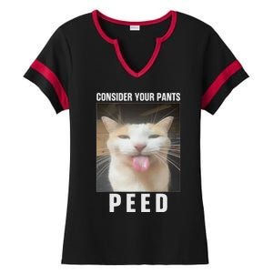 Funny Consider Your Pants Peed Silly Cat Meme Ladies Halftime Notch Neck Tee