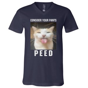 Funny Consider Your Pants Peed Silly Cat Meme V-Neck T-Shirt