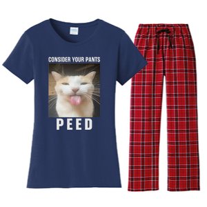 Funny Consider Your Pants Peed Silly Cat Meme Women's Flannel Pajama Set