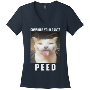 Funny Consider Your Pants Peed Silly Cat Meme Women's V-Neck T-Shirt