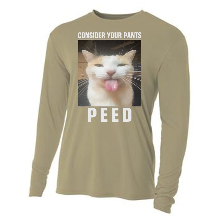 Funny Consider Your Pants Peed Silly Cat Meme Cooling Performance Long Sleeve Crew