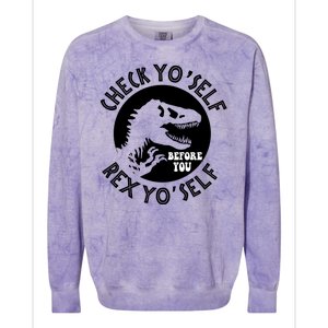 Funny Check Yourself Before You Rex Yourself T Rex Design Colorblast Crewneck Sweatshirt