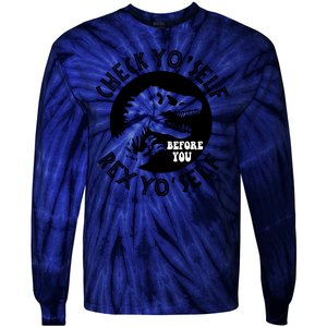 Funny Check Yourself Before You Rex Yourself T Rex Design Tie-Dye Long Sleeve Shirt