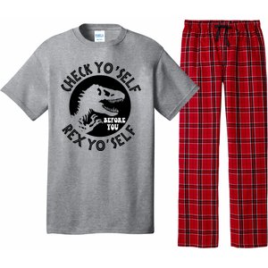 Funny Check Yourself Before You Rex Yourself T Rex Design Pajama Set