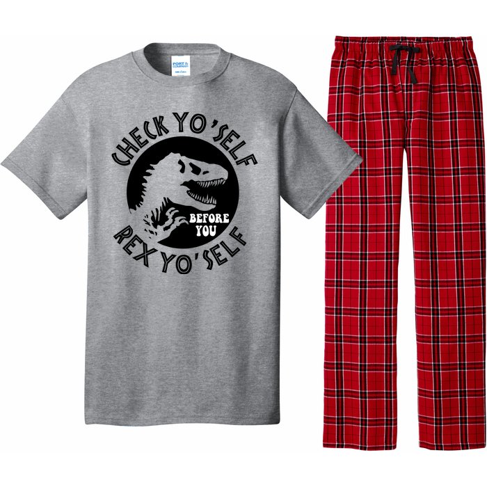 Funny Check Yourself Before You Rex Yourself T Rex Design Pajama Set