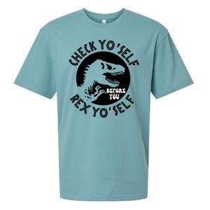 Funny Check Yourself Before You Rex Yourself T Rex Design Sueded Cloud Jersey T-Shirt