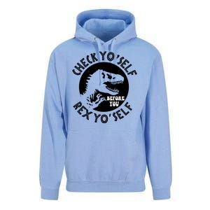 Funny Check Yourself Before You Rex Yourself T Rex Design Unisex Surf Hoodie