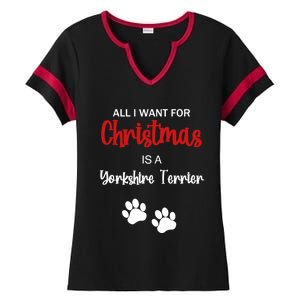 Funny Christmas Yorkshire Terrier Dog Gift Ladies Halftime Notch Neck Tee