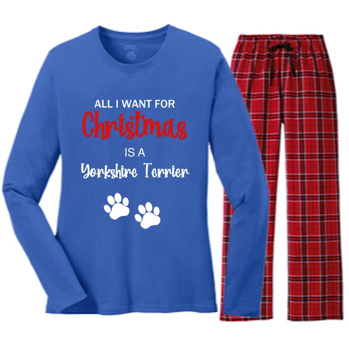 Funny Christmas Yorkshire Terrier Dog Gift Women's Long Sleeve Flannel Pajama Set 