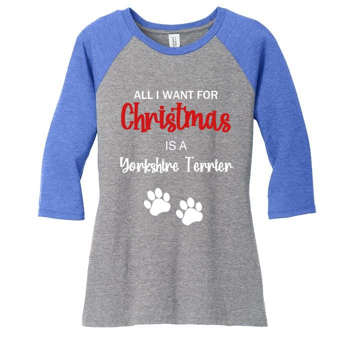 Funny Christmas Yorkshire Terrier Dog Gift Women's Tri-Blend 3/4-Sleeve Raglan Shirt