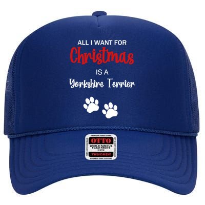 Funny Christmas Yorkshire Terrier Dog Gift High Crown Mesh Back Trucker Hat