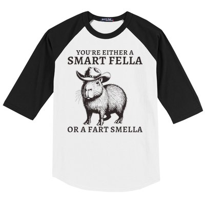 Funny Capybara YouRe Either A Smart Fella Or A Fart Smella Baseball Sleeve Shirt