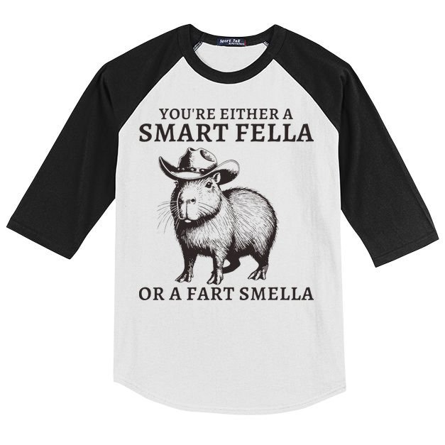Funny Capybara YouRe Either A Smart Fella Or A Fart Smella Kids Colorblock Raglan Jersey