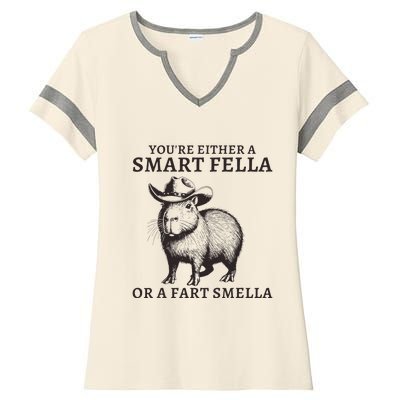 Funny Capybara YouRe Either A Smart Fella Or A Fart Smella Ladies Halftime Notch Neck Tee