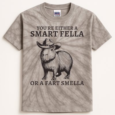 Funny Capybara YouRe Either A Smart Fella Or A Fart Smella Kids Tie-Dye T-Shirt