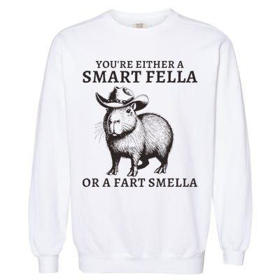 Funny Capybara YouRe Either A Smart Fella Or A Fart Smella Garment-Dyed Sweatshirt