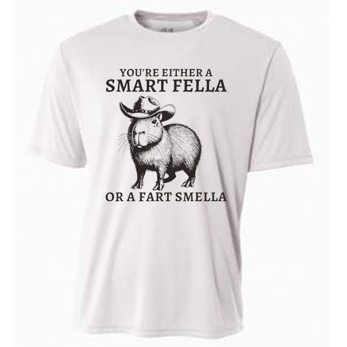 Funny Capybara YouRe Either A Smart Fella Or A Fart Smella Cooling Performance Crew T-Shirt