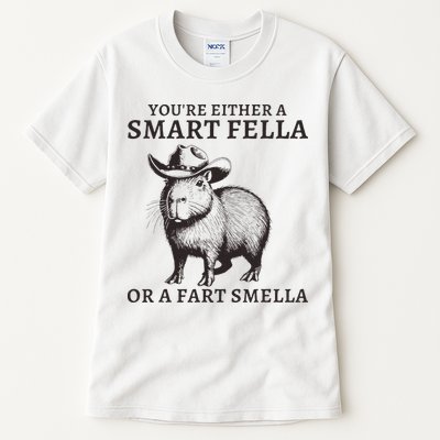 Funny Capybara YouRe Either A Smart Fella Or A Fart Smella Tall T-Shirt