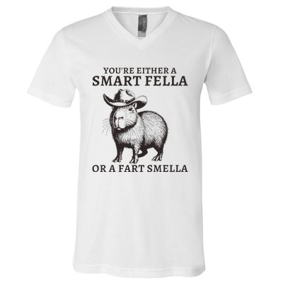 Funny Capybara YouRe Either A Smart Fella Or A Fart Smella V-Neck T-Shirt