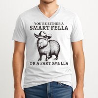 Funny Capybara YouRe Either A Smart Fella Or A Fart Smella V-Neck T-Shirt