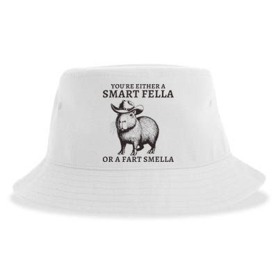 Funny Capybara YouRe Either A Smart Fella Or A Fart Smella Sustainable Bucket Hat