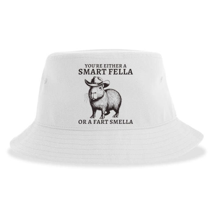 Funny Capybara YouRe Either A Smart Fella Or A Fart Smella Sustainable Bucket Hat