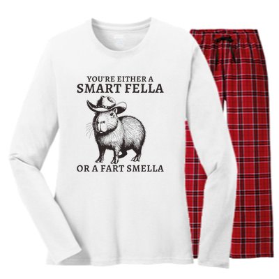 Funny Capybara YouRe Either A Smart Fella Or A Fart Smella Women's Long Sleeve Flannel Pajama Set 