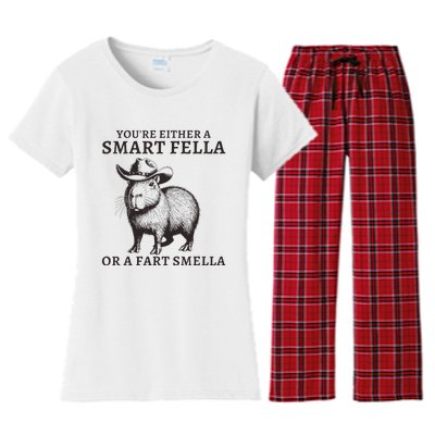 Funny Capybara YouRe Either A Smart Fella Or A Fart Smella Women's Flannel Pajama Set