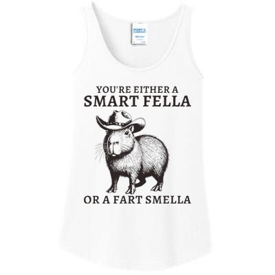 Funny Capybara YouRe Either A Smart Fella Or A Fart Smella Ladies Essential Tank