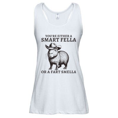 Funny Capybara YouRe Either A Smart Fella Or A Fart Smella Ladies Essential Flowy Tank