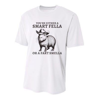 Funny Capybara YouRe Either A Smart Fella Or A Fart Smella Youth Performance Sprint T-Shirt