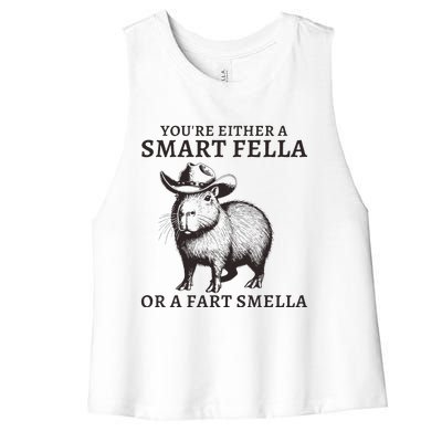 Funny Capybara YouRe Either A Smart Fella Or A Fart Smella Women's Racerback Cropped Tank