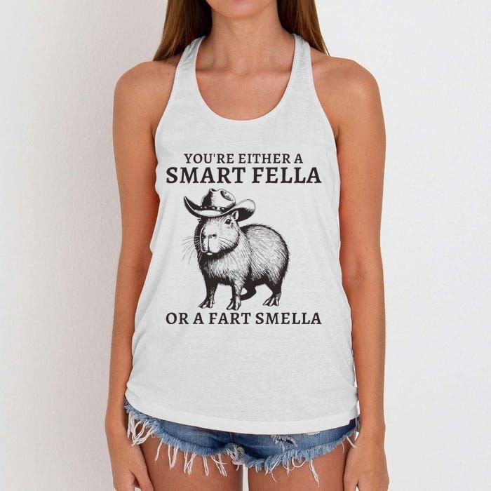 Funny Capybara YouRe Either A Smart Fella Or A Fart Smella Women's Knotted Racerback Tank