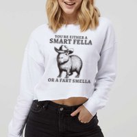 Funny Capybara YouRe Either A Smart Fella Or A Fart Smella Cropped Pullover Crew
