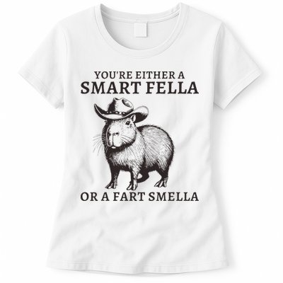 Funny Capybara YouRe Either A Smart Fella Or A Fart Smella Womens T-Shirt