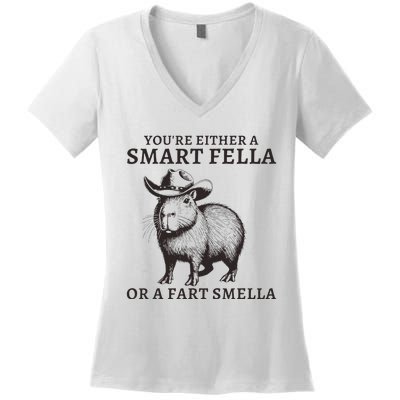 Funny Capybara YouRe Either A Smart Fella Or A Fart Smella Women's V-Neck T-Shirt