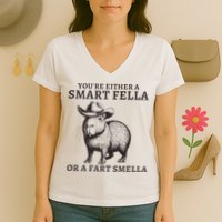 Funny Capybara YouRe Either A Smart Fella Or A Fart Smella Women's V-Neck T-Shirt