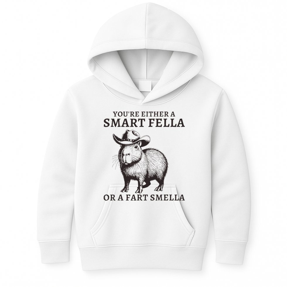 Funny Capybara YouRe Either A Smart Fella Or A Fart Smella Kids Hoodie