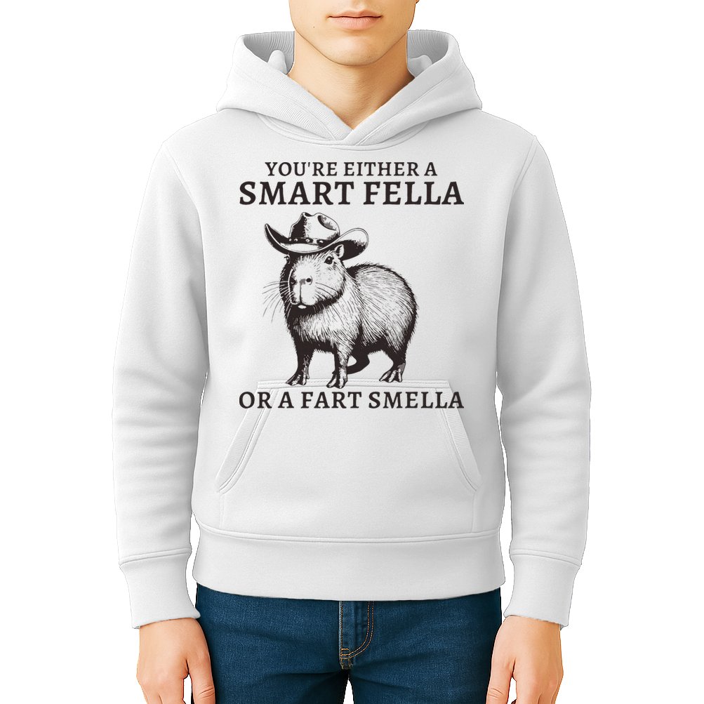 Funny Capybara YouRe Either A Smart Fella Or A Fart Smella Kids Hoodie