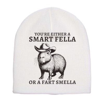 Funny Capybara YouRe Either A Smart Fella Or A Fart Smella Short Acrylic Beanie