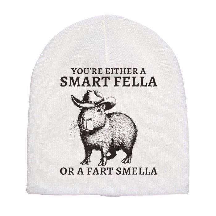 Funny Capybara YouRe Either A Smart Fella Or A Fart Smella Short Acrylic Beanie
