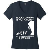 Funny Climbing Zombie Escape Rock Climber Tee Women's V-Neck T-Shirt