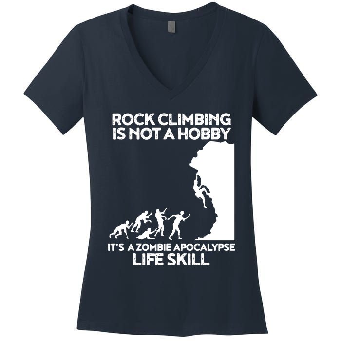 Funny Climbing Zombie Escape Rock Climber Tee Women's V-Neck T-Shirt